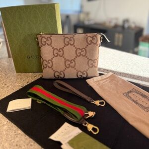 GUCCI Monogram Jumbo GG Wristlet Messenger Bag~PRE-OWENED